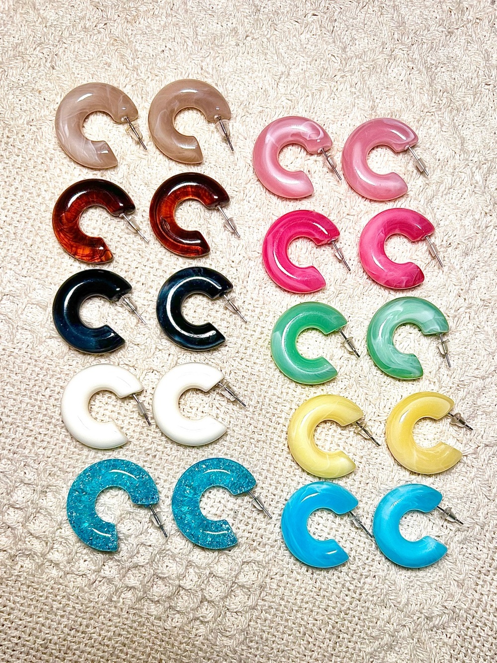 Colorful C-Shaped Hoop Earrings Bundle: 10 sets of hoops